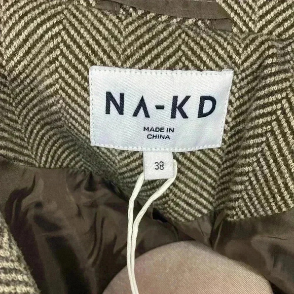 NA-KD Brown Fishbone Pattern Blazer NWT New Womens Size 38 US Size 6 - Picture 9 of 13
